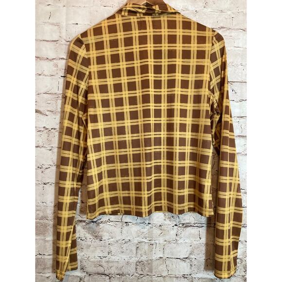 With Jean Bobbie Top Womens XL Mustard & Chocolate Plaid Button Up In Cher Logo - Picture 12 of 14